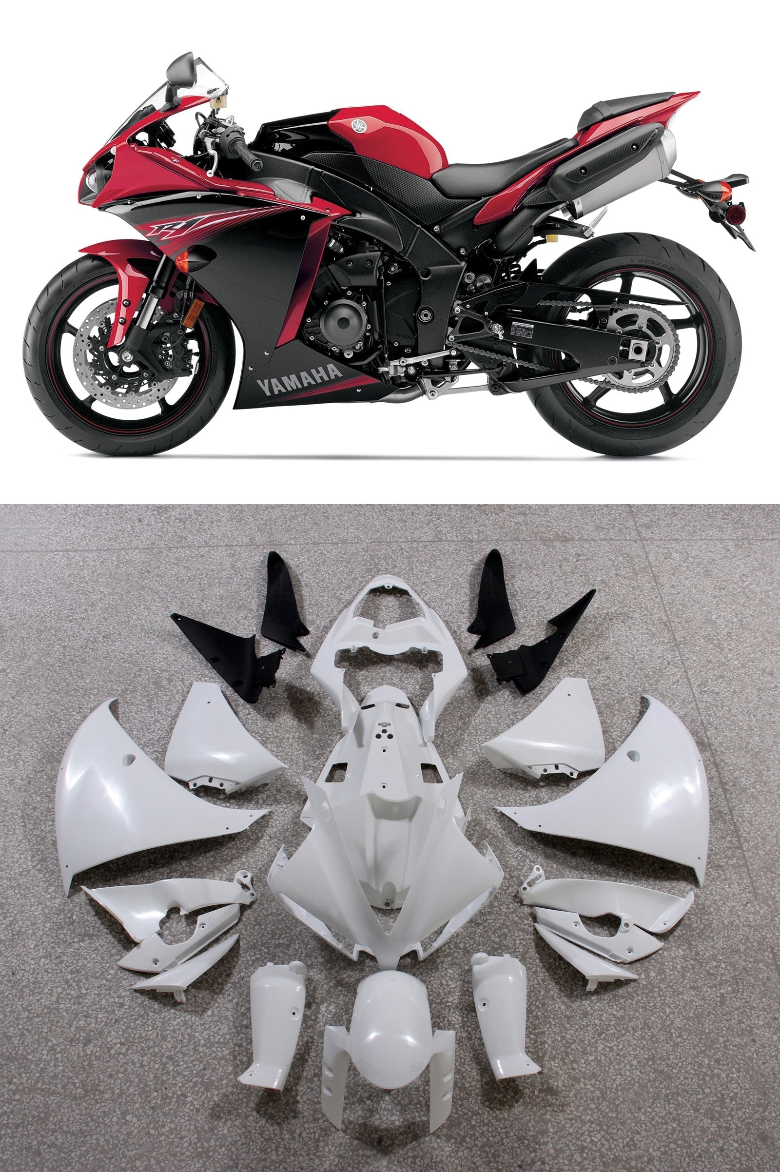 2012-2014 Yamaha YZF R1 Red Black Racing Plastics Generic