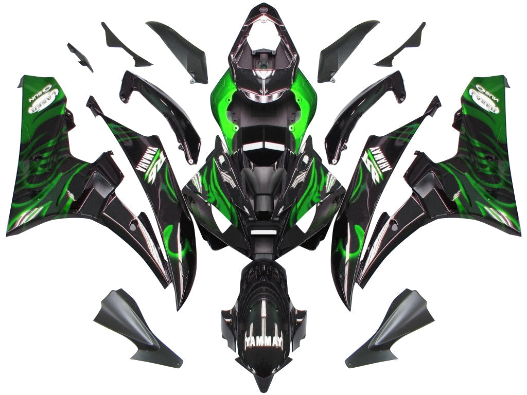 2006-2007 Yamaha YZF-R6 Fairings Black & Green Flame R6 Racing Generic