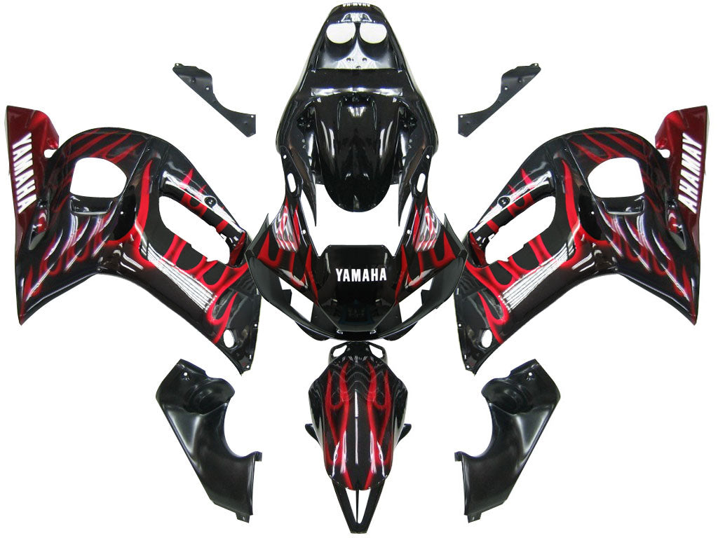 1998-2002 Yamaha YZF-R6 Black & Red Flame Racing Fairings Generic