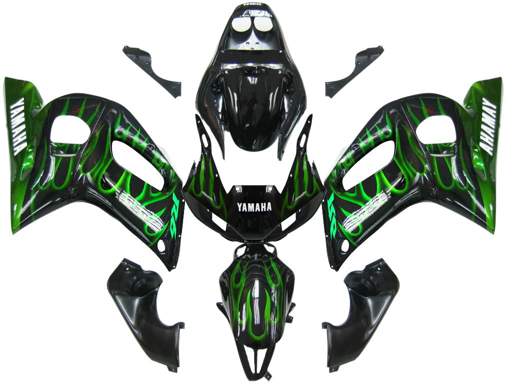 1998-2002 Yamaha YZF-R6 Black & Green Flame Racing Fairings Generic