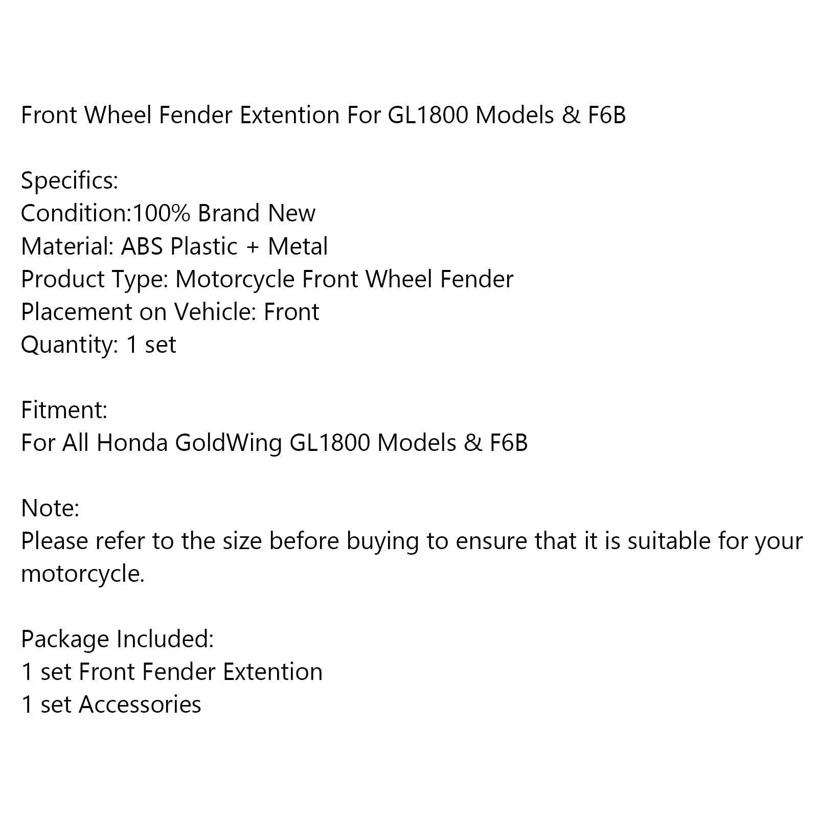 Garde-boue de roue avant de moto, pour modèles Honda GoldWing GL1800 et F6B générique