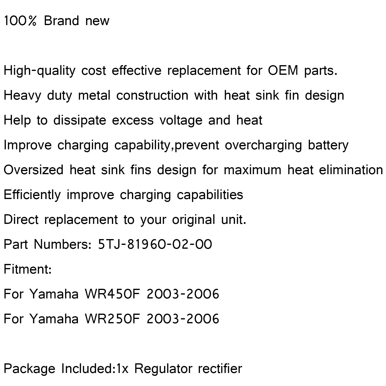 Redresseur de régulateur de tension pour Yamaha WR250F WR450F 2003-2006 5TJ-81960-02-00 générique