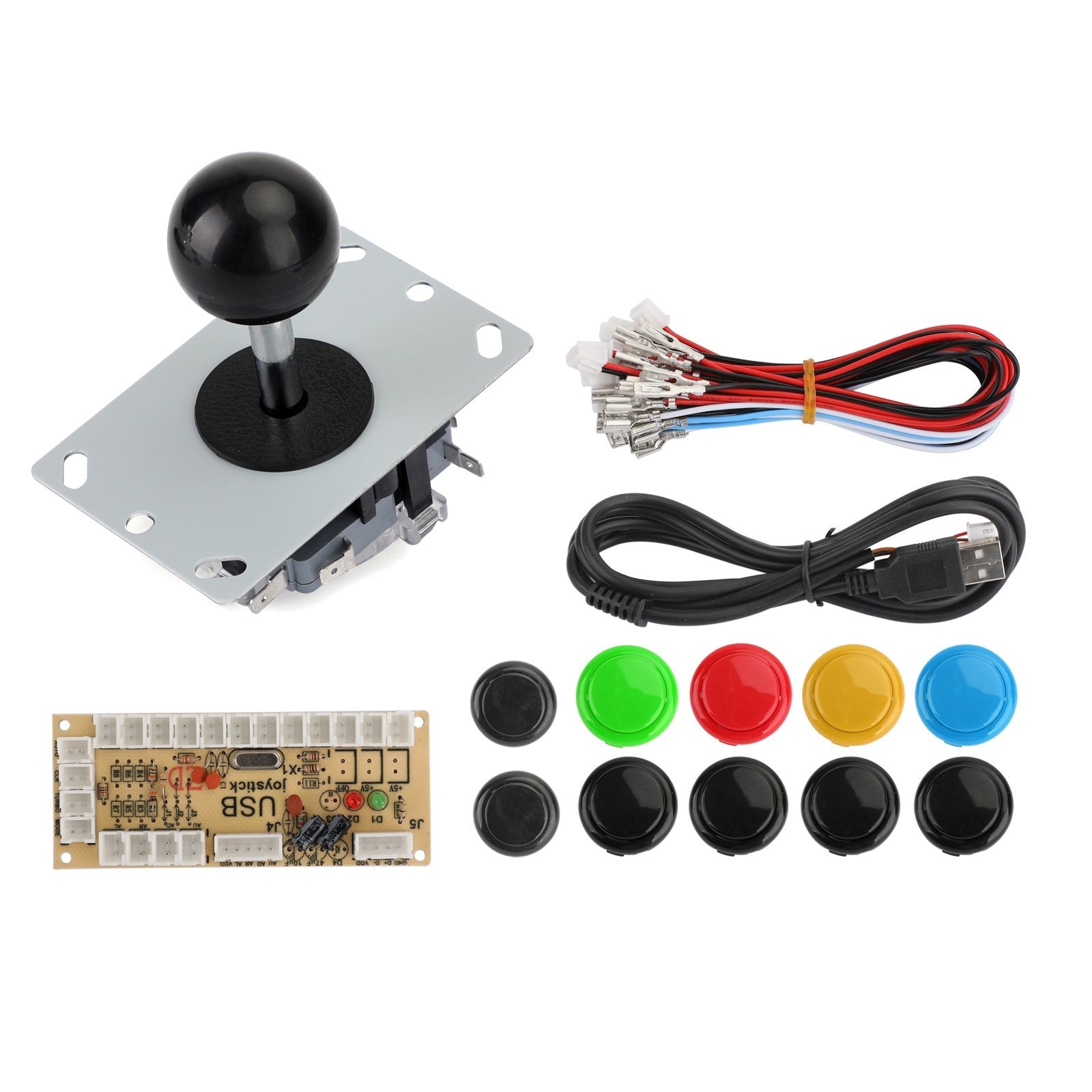 Buttons+Joystick+USB Encoder Arcade Game DIY 3in1 Kits 0 Delay Fit for MAME PC