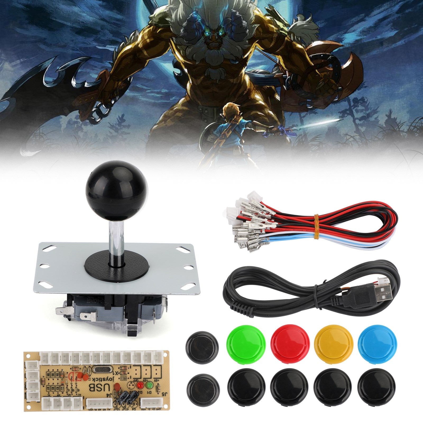 Buttons+Joystick+USB Encoder Arcade Game DIY 3in1 Kits 0 Delay Fit for MAME PC