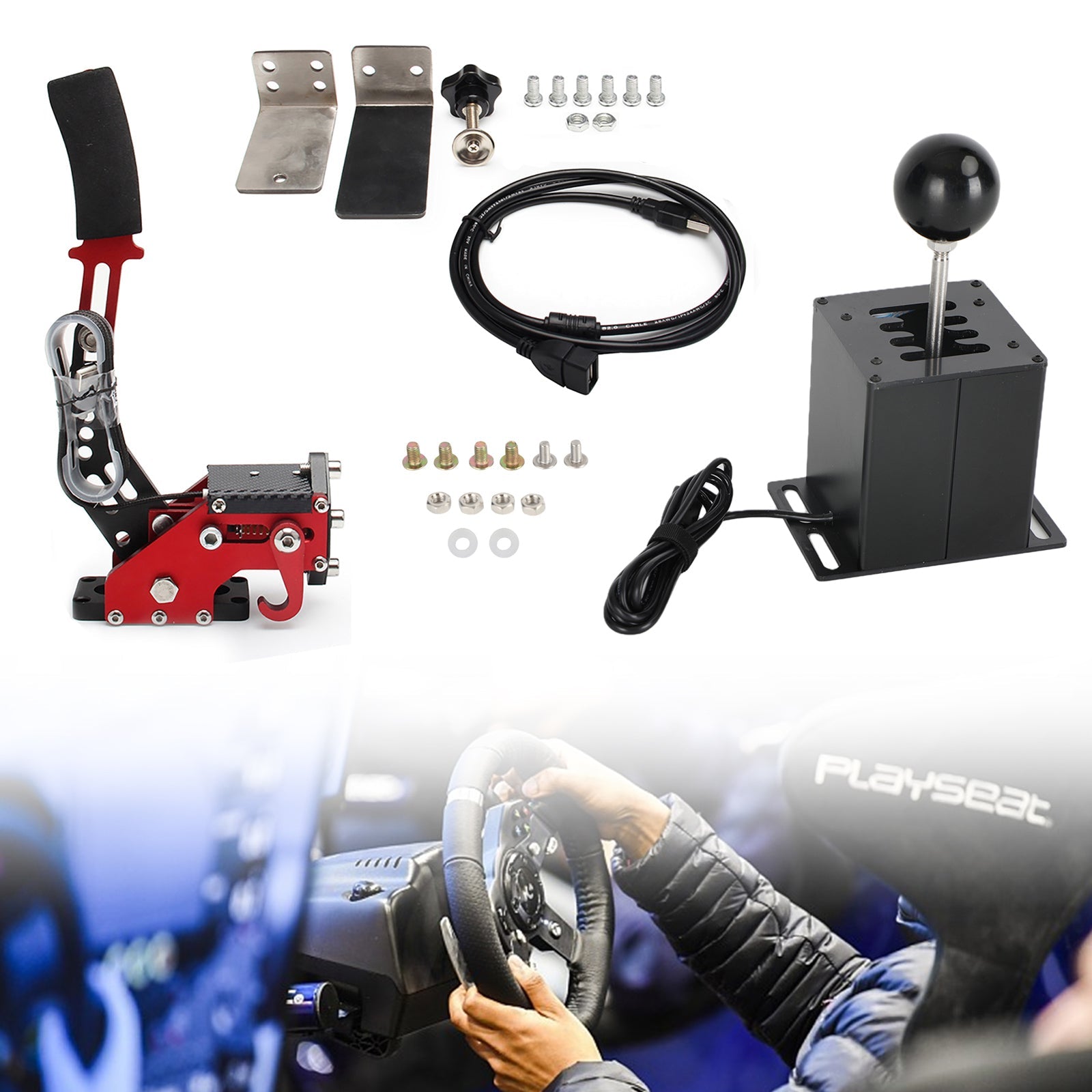 USB Handbrake w Clamp and H Shifter for Logitech G29 Steering Wheel Sim Racing