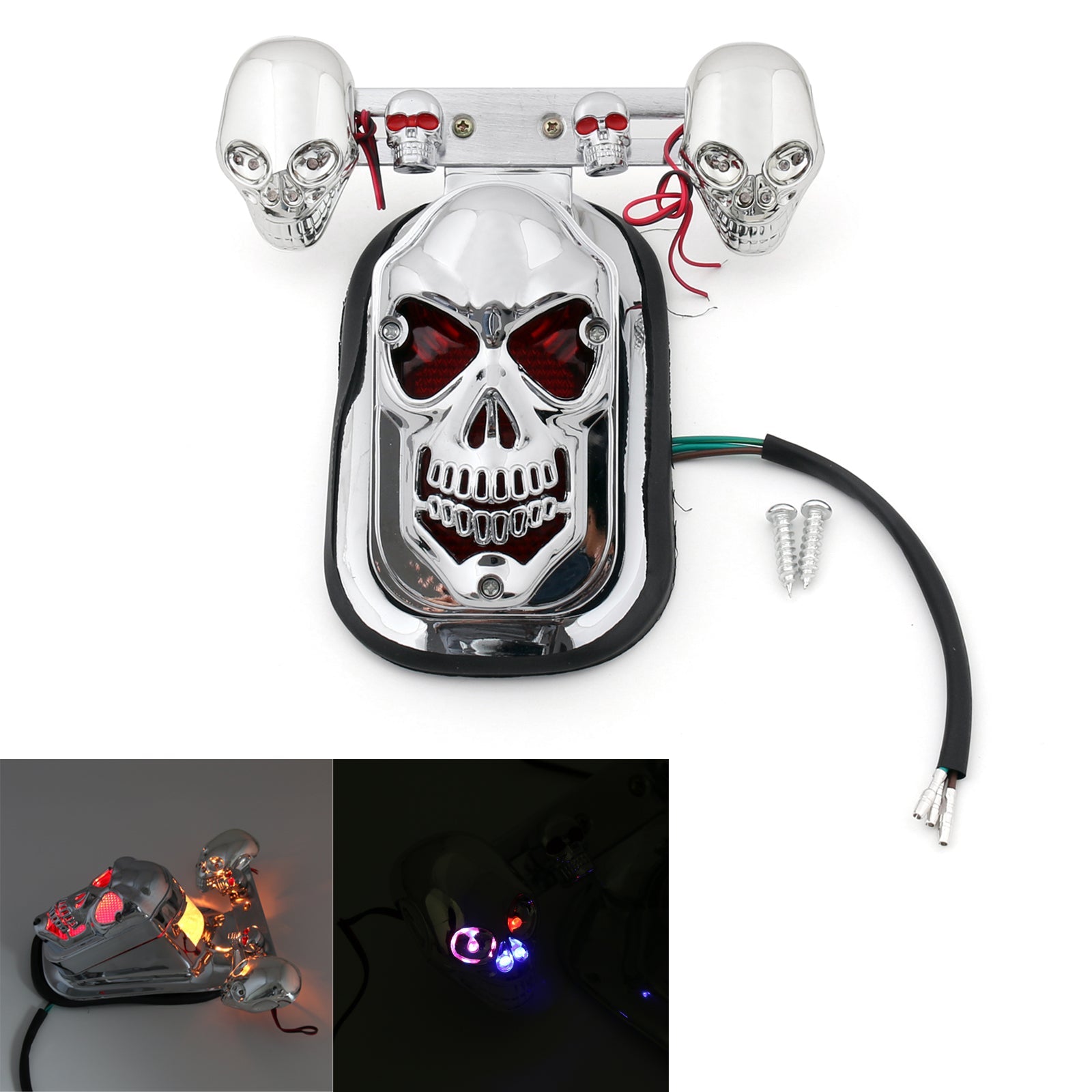 Chrome Motorcycle Skull Integrated Brake Stop Tail Turn Signal Light For Harley