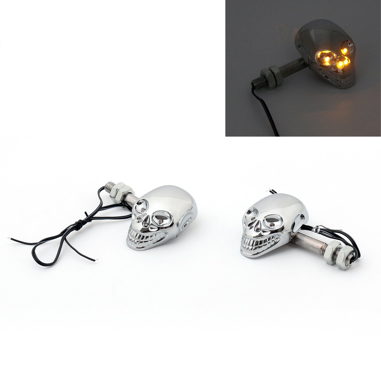 Motorcycle Skull Head Turn Signal Indicator Blinker 12V LED Amber Light Lamp Generic