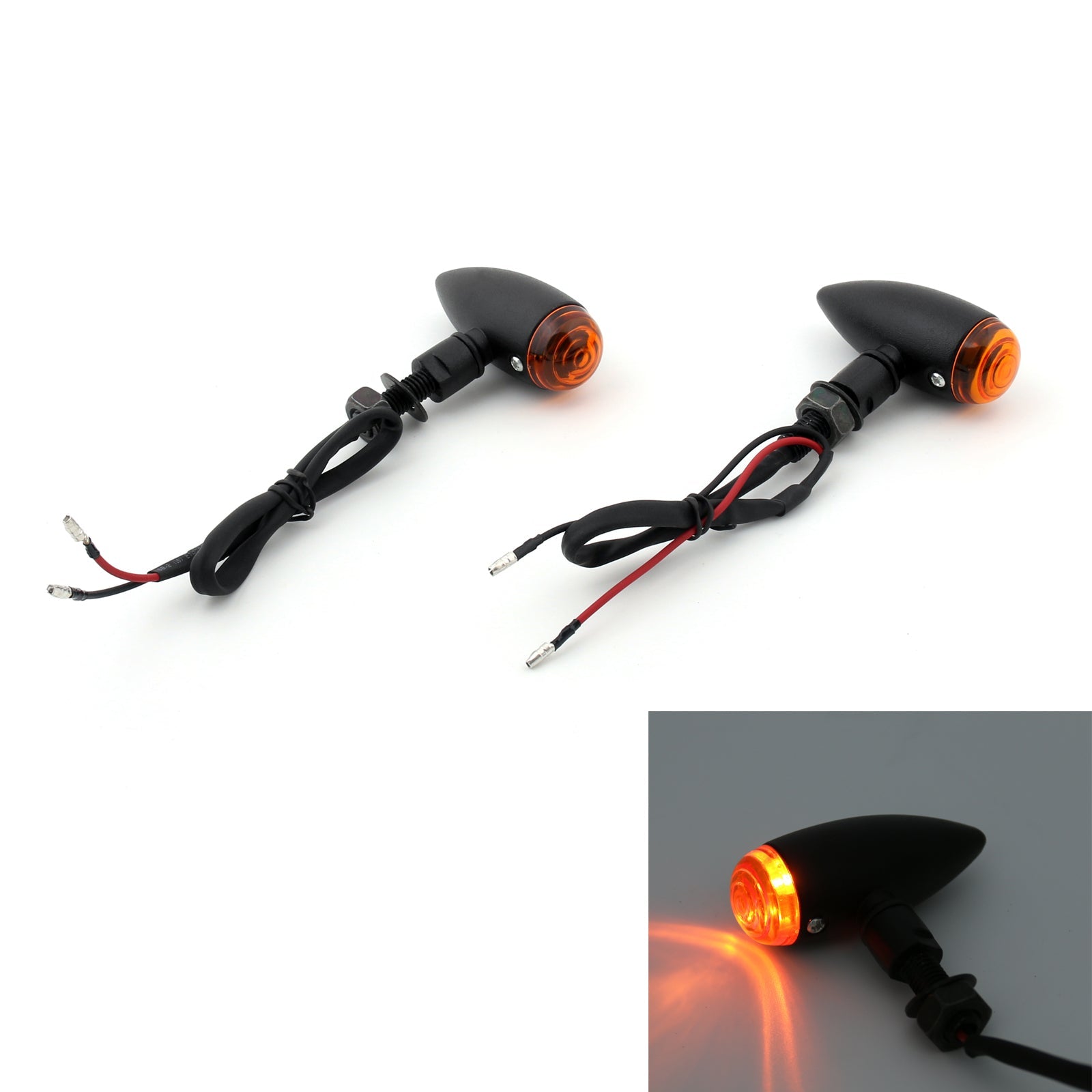 2x Bullet Turn Signal Lights Indicators Cruiser Chopper Harley Softail Dyna Sportster V-Rod, 10mm Universal Mount, Chrome Amber Generic