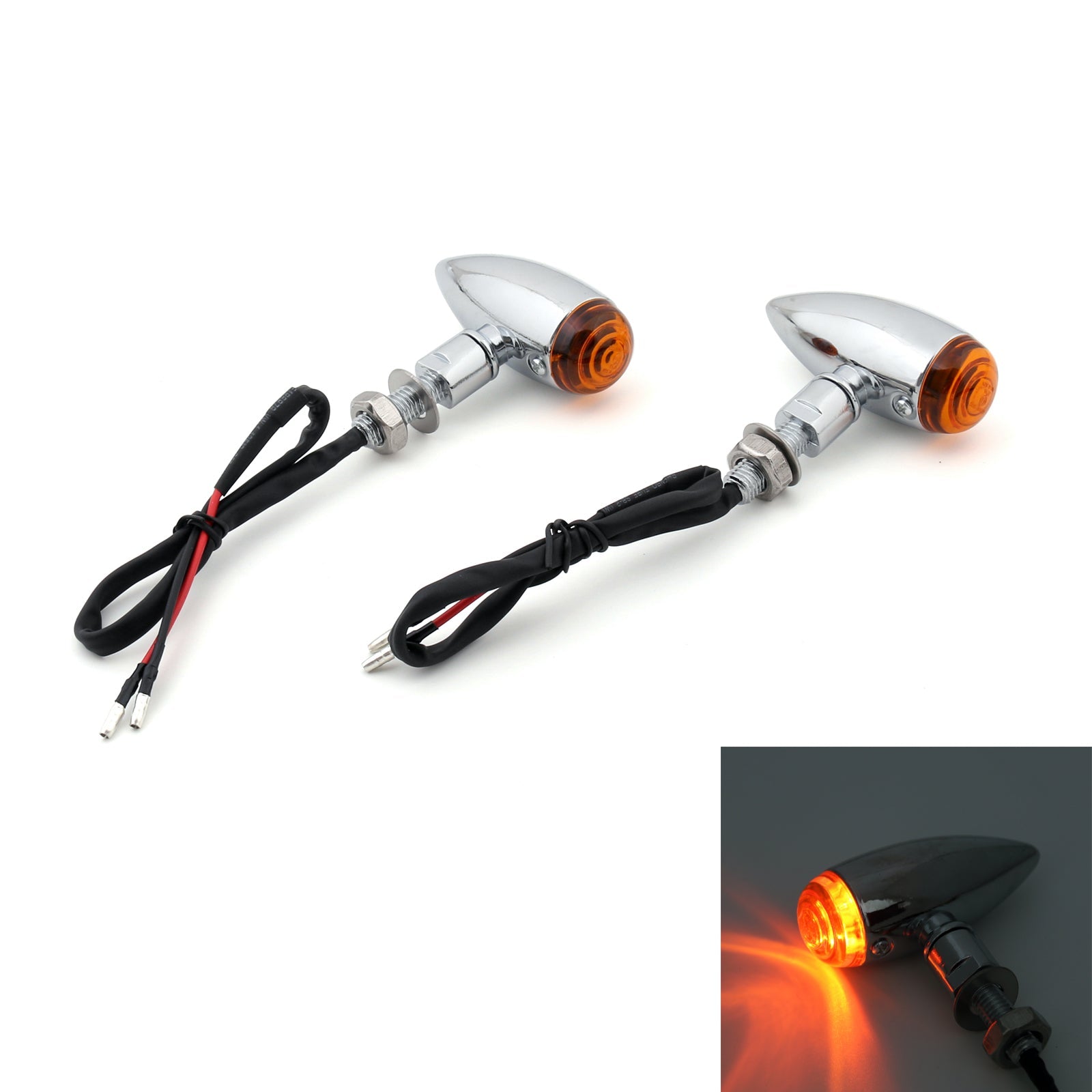 2x Bullet Clignotants Indicateurs Cruiser Chopper Harley Softail Dyna Sportster V-Rod, Support Universel 10mm, Chrome Ambre Générique