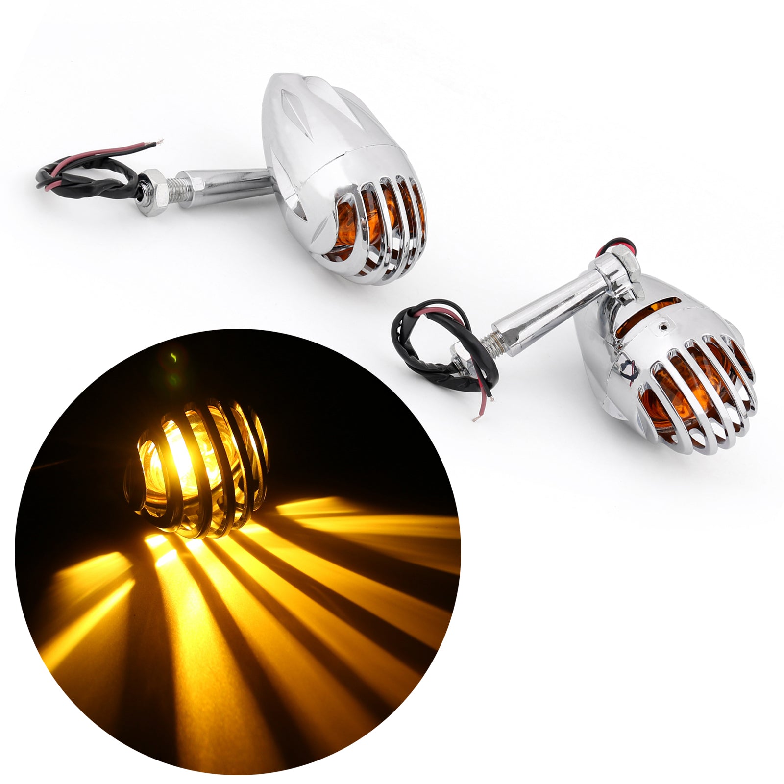 2pcs Motorcycle Turn Signals Grill Bullet Amber Indicator Lights Lamp Generic