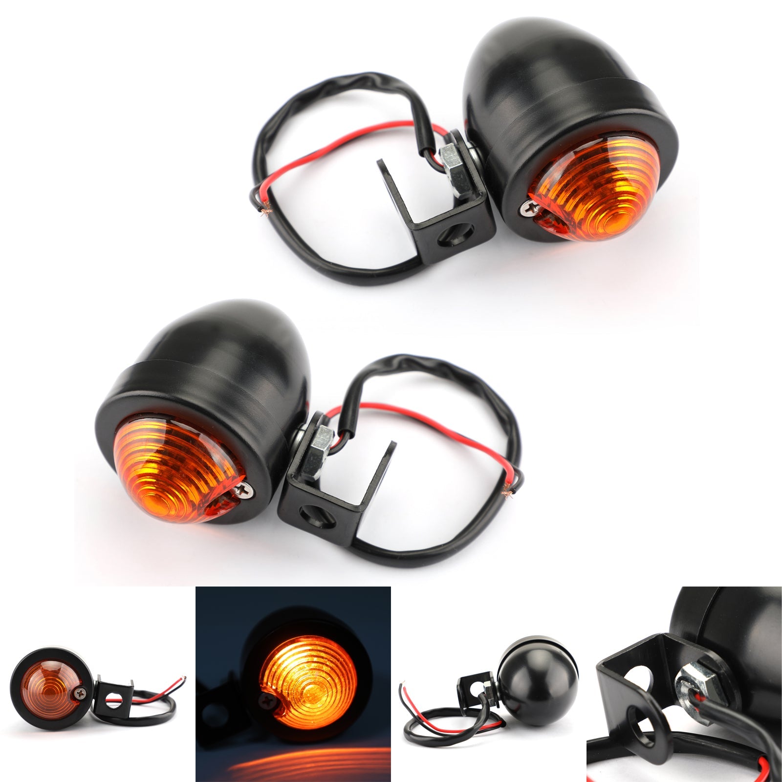 Universal Black Mini Turn Signal Light Vintage Motorcycle Bullet Bulb Generic