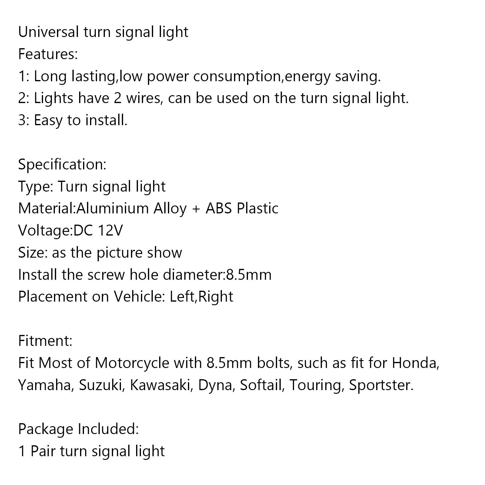 Clignotant avant LED universel pour motos, 1 paire, voyant lumineux générique