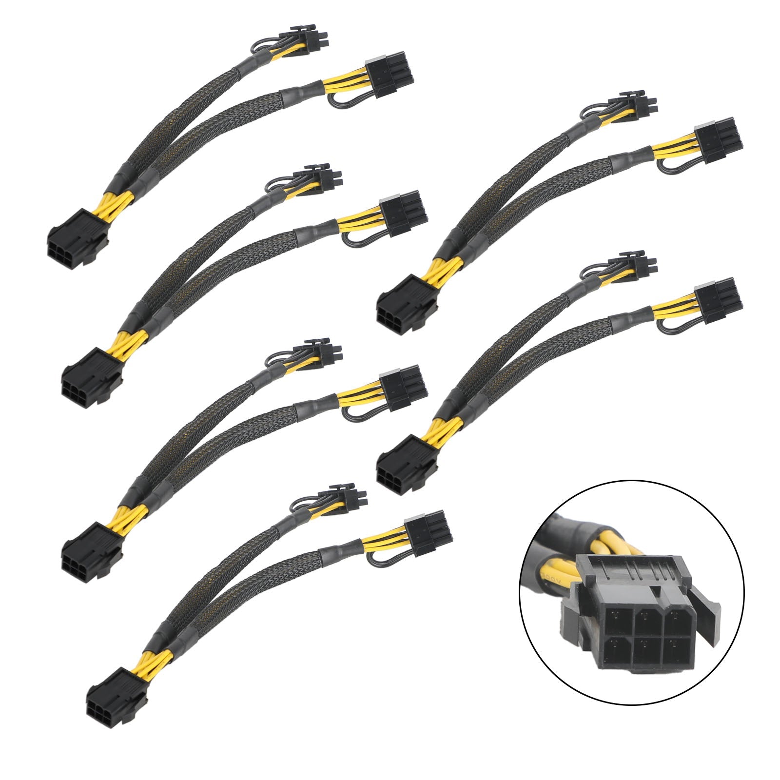 PCIE 6 Pin Male to 8 (6+2) Pin Dual Male GPU Power Cable Splitter 18AWG 50cm