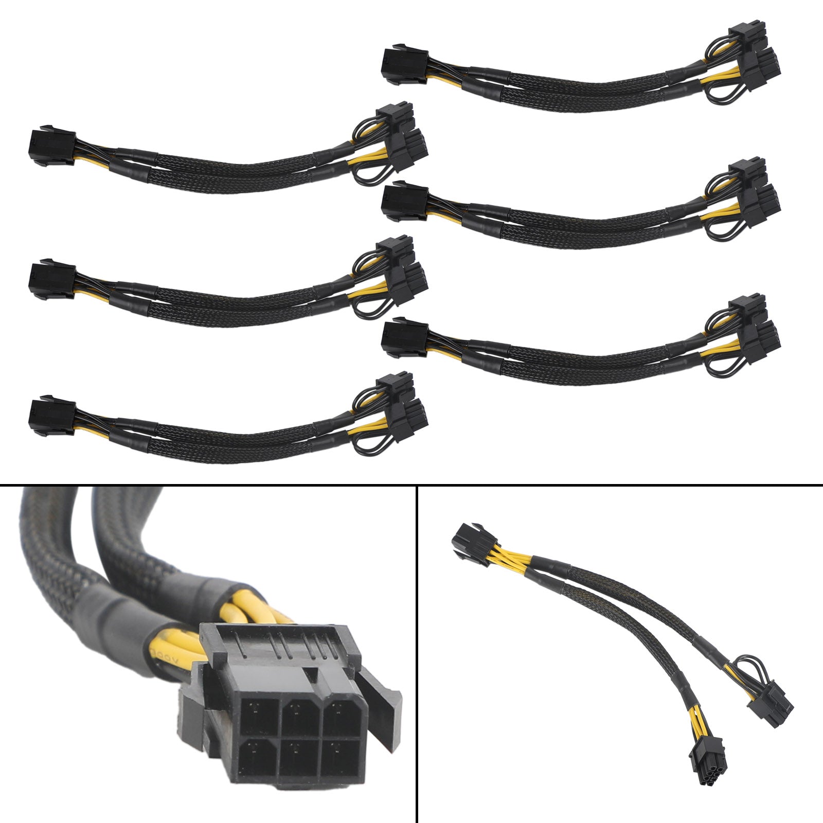 PCIE 6 Pin Male to 8 (6+2) Pin Dual Male GPU Power Cable Splitter 18AWG 50cm