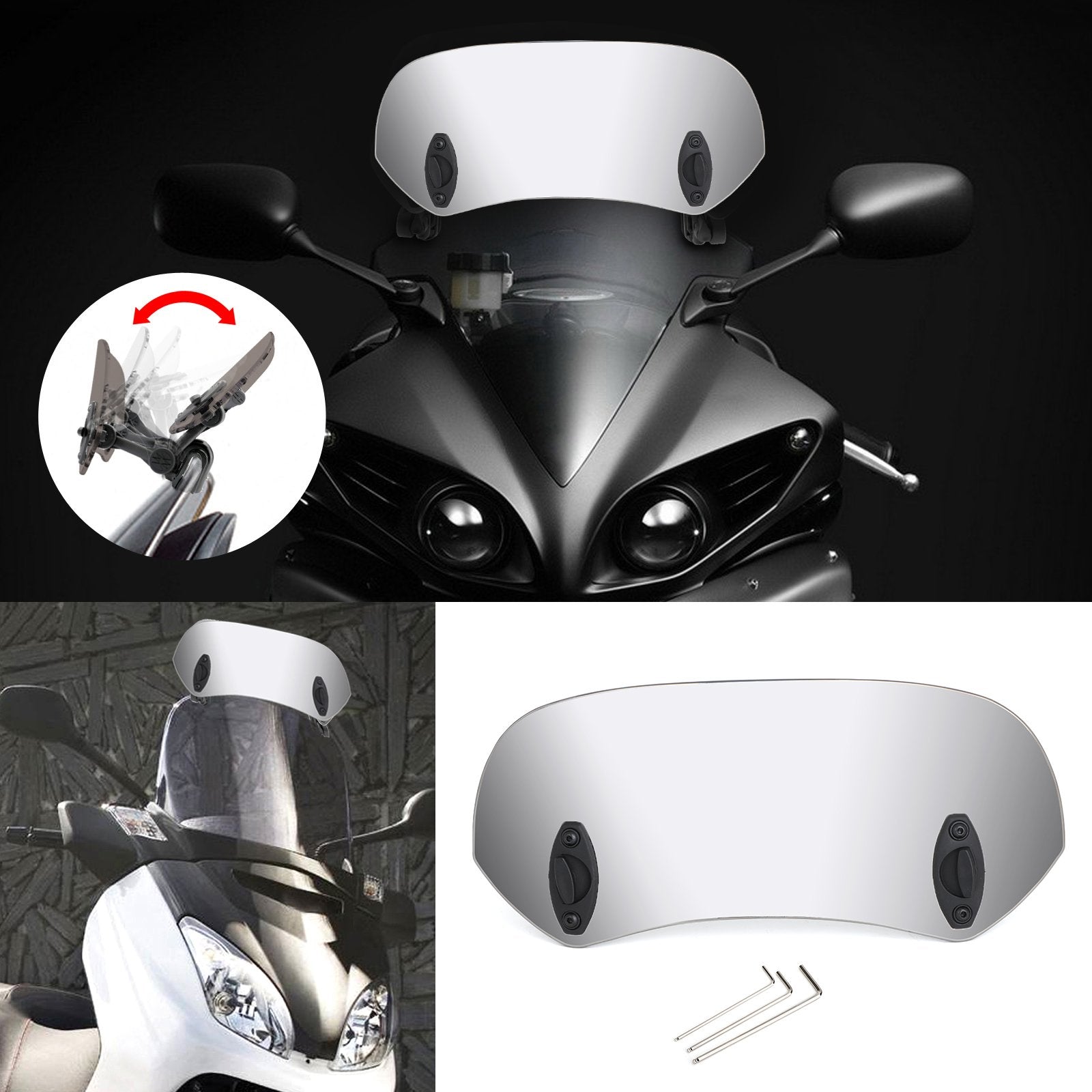 Motorcycle Adjustable Clip On Windshield Extension Spoiler Wind Deflector Generic