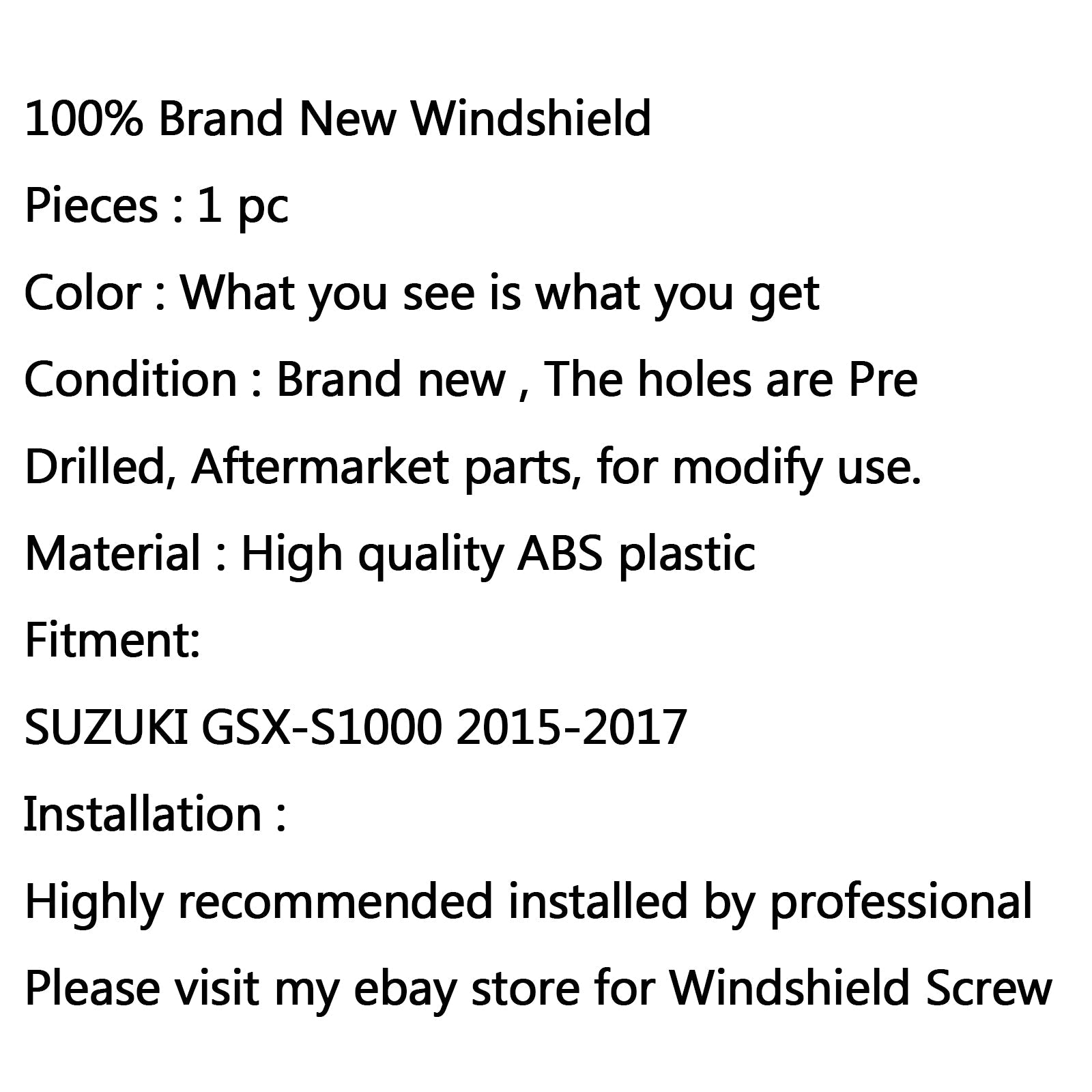 Pare-brise pare-brise pour SUZUKI GSX-S1000 (2015-2017) 3 couleurs génériques