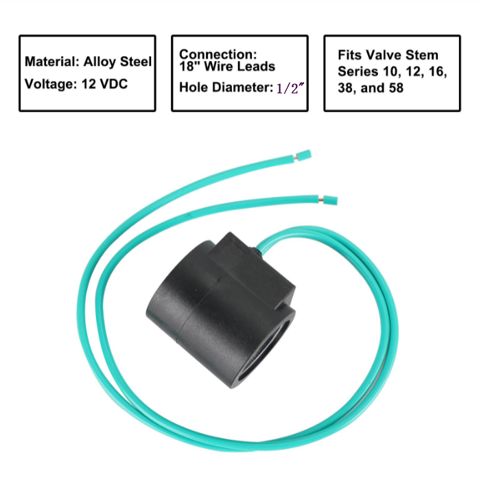 6352012 12V Solenoid Valve Coil With Wire Leads 10 12 16 38 58 Series