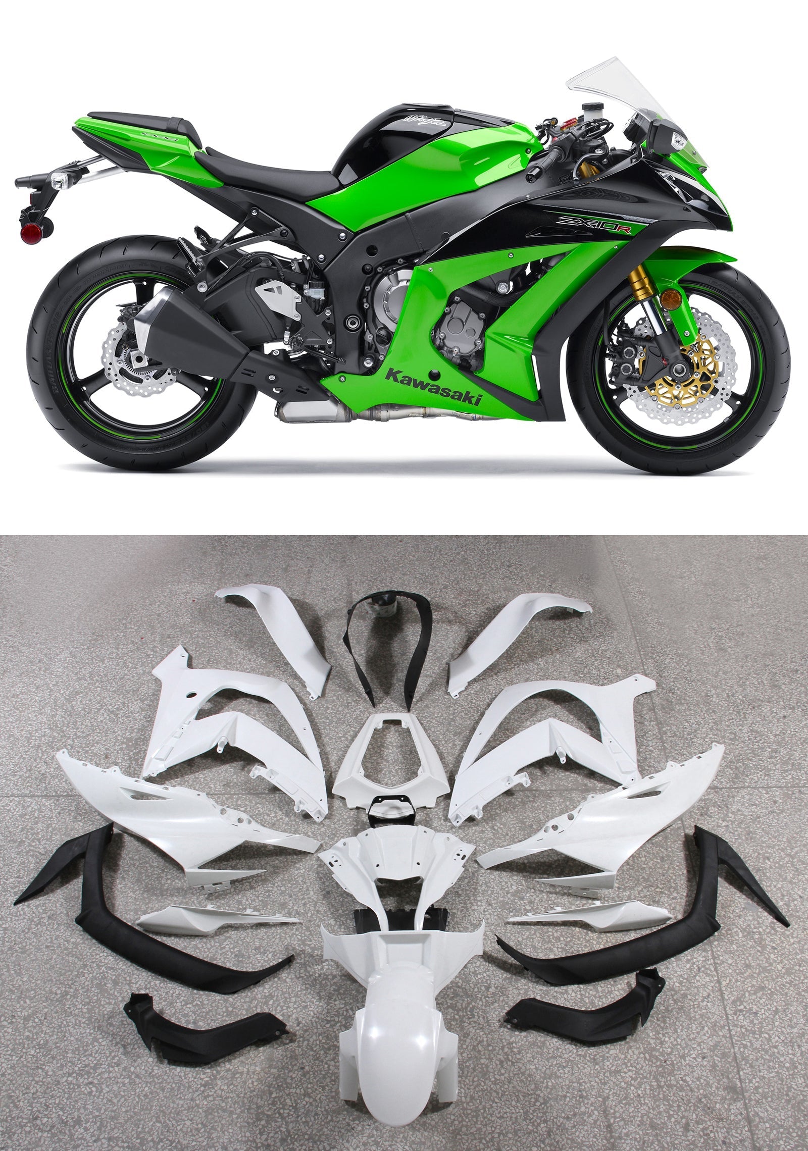 2011-2015 Ninja ZX10R Green Bodywork Fairing ABS Injection Molded Plastics Set 5# Generic