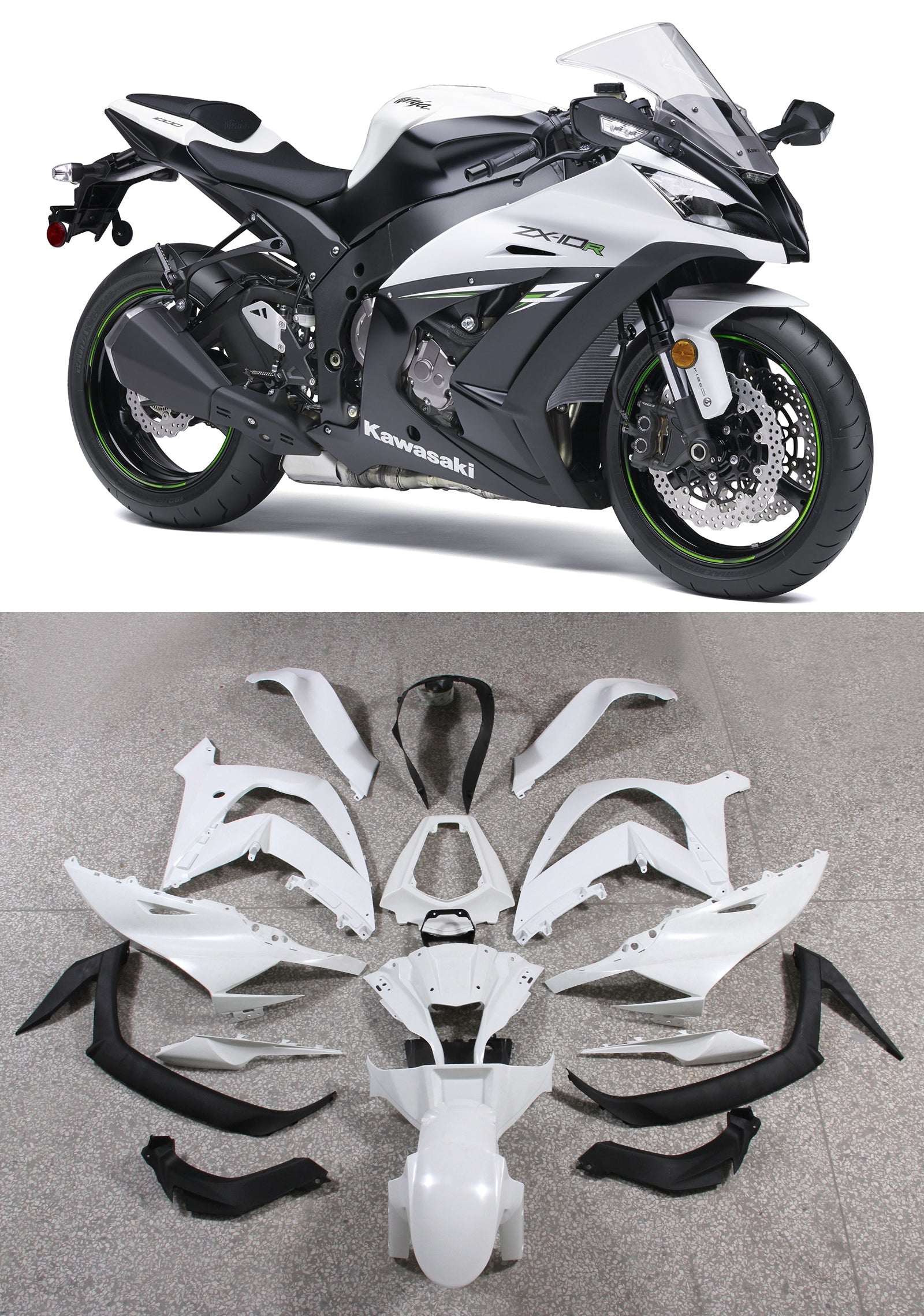 2011-2015 Ninja ZX10R White Black Bodywork Fairing ABS Injection Molded Plastics Set 7# Generic