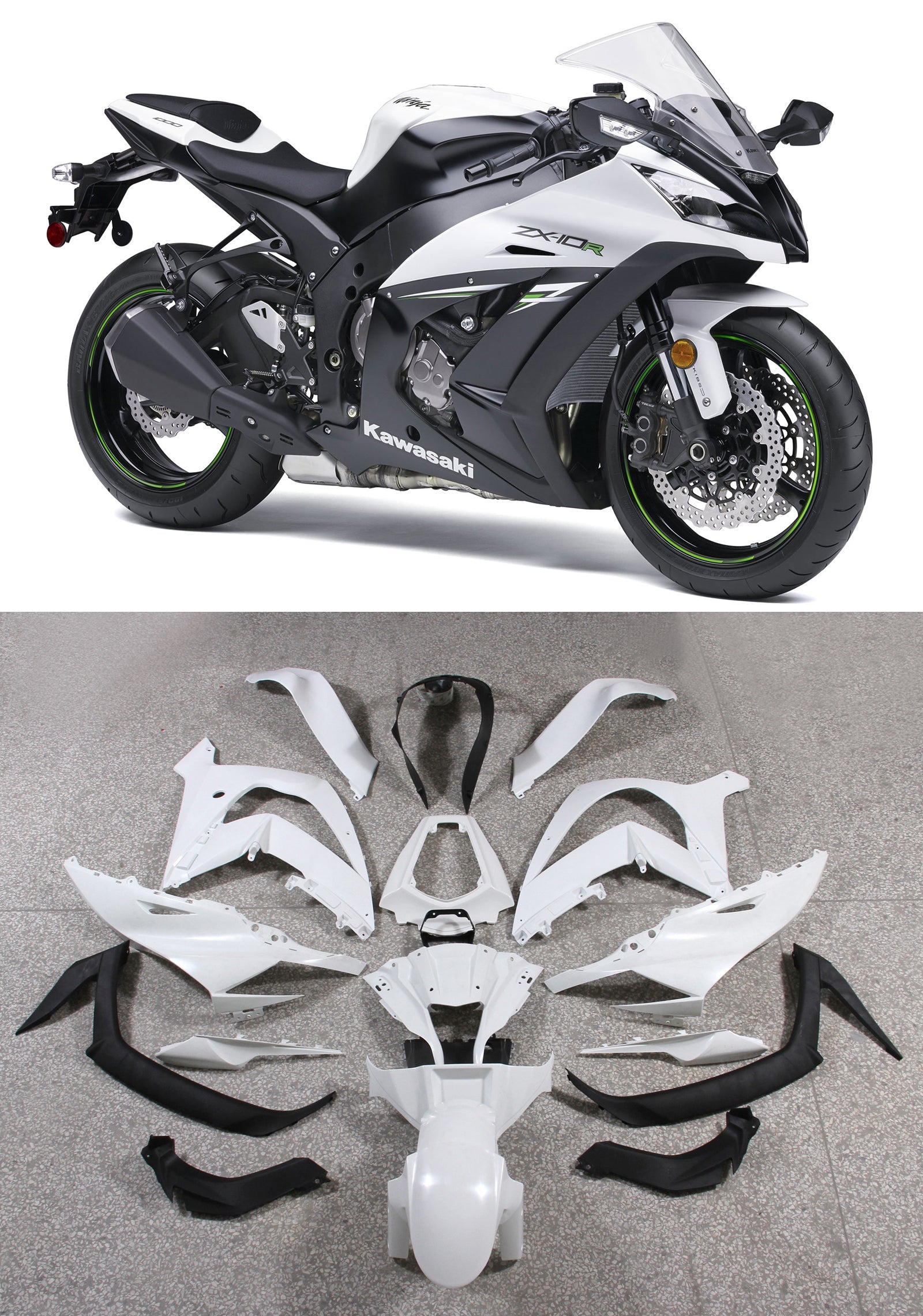 2011-2015 Ninja ZX10R Wit Zwart Carrosseriekuip ABS Spuitgegoten kunststoffen Set 7 # Generiek