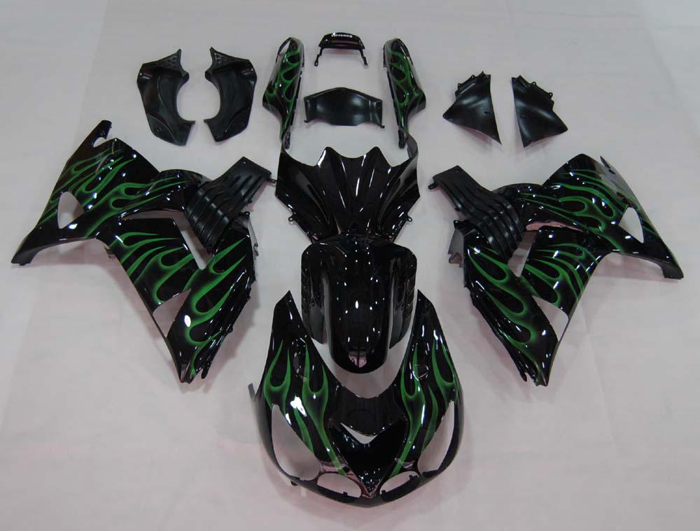 2006-2010 Kawasaki ZX14R Amotopart Carénages Noir et Flamme Verte Ninja Racing