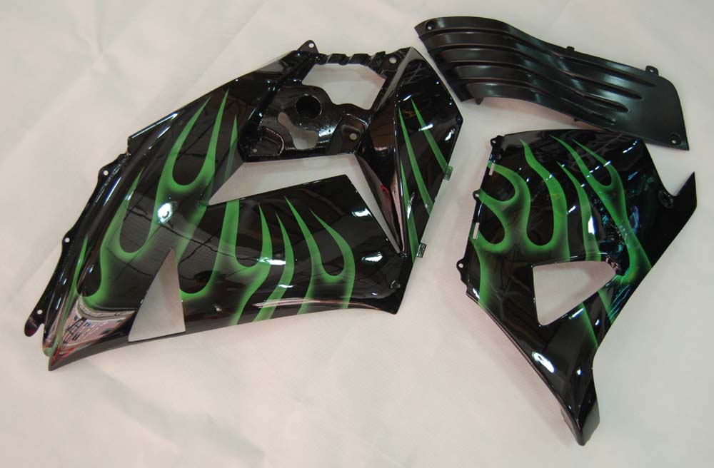 2006-2010 Kawasaki ZX14R Amotopart Fairings Black & Green Flame Ninja Racing