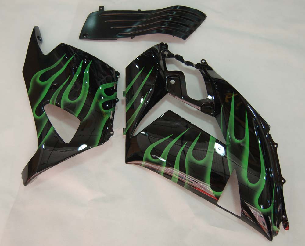 2006-2010 Kawasaki ZX14R Amotopart Fairings Black & Green Flame Ninja Racing