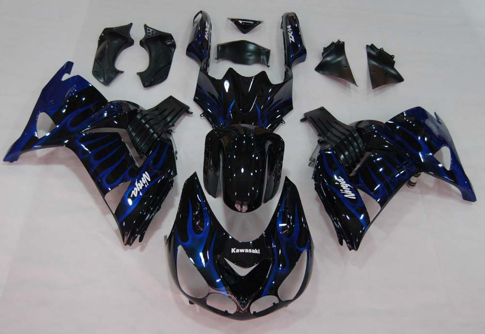 2006-2011 Ninja ZX14R Carénage de carrosserie flamme noire et bleue ABS plastiques moulés par injection ensemble 5# générique