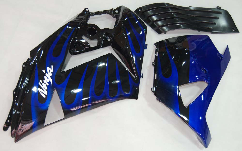 2006-2011 Ninja ZX14R Carénage de carrosserie flamme noire et bleue ABS plastiques moulés par injection ensemble 5# générique