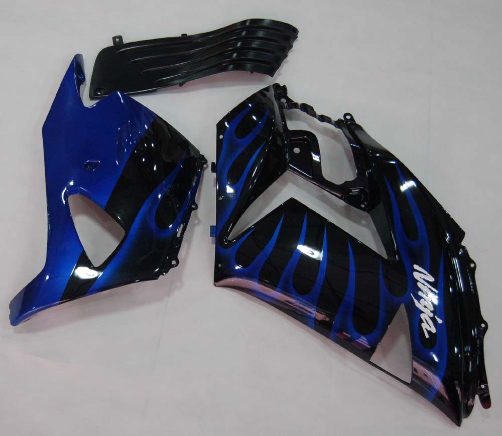 2006-2011 Ninja ZX14R Carénage de carrosserie flamme noire et bleue ABS plastiques moulés par injection ensemble 5# générique