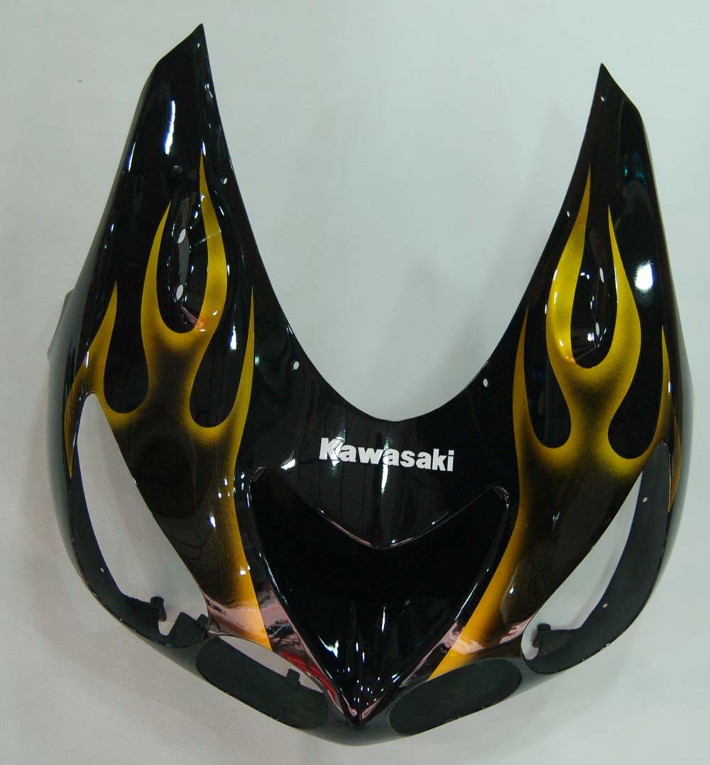 2006-2011 Ninja ZX14R Black & Gold Flame Bodywork Fairing ABS Injection Molded Plastics Set 6# Generic