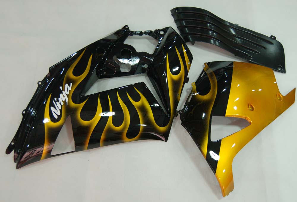 2006-2011 Ninja ZX14R Black & Gold Flame Bodywork Fairing ABS Injection Molded Plastics Set 6# Generic