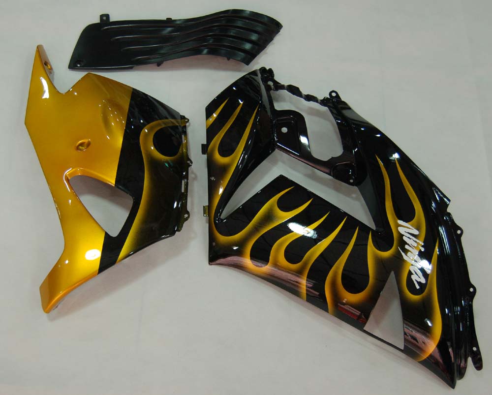 2006-2011 Ninja ZX14R Black & Gold Flame Bodywork Fairing ABS Injection Molded Plastics Set 6# Generic