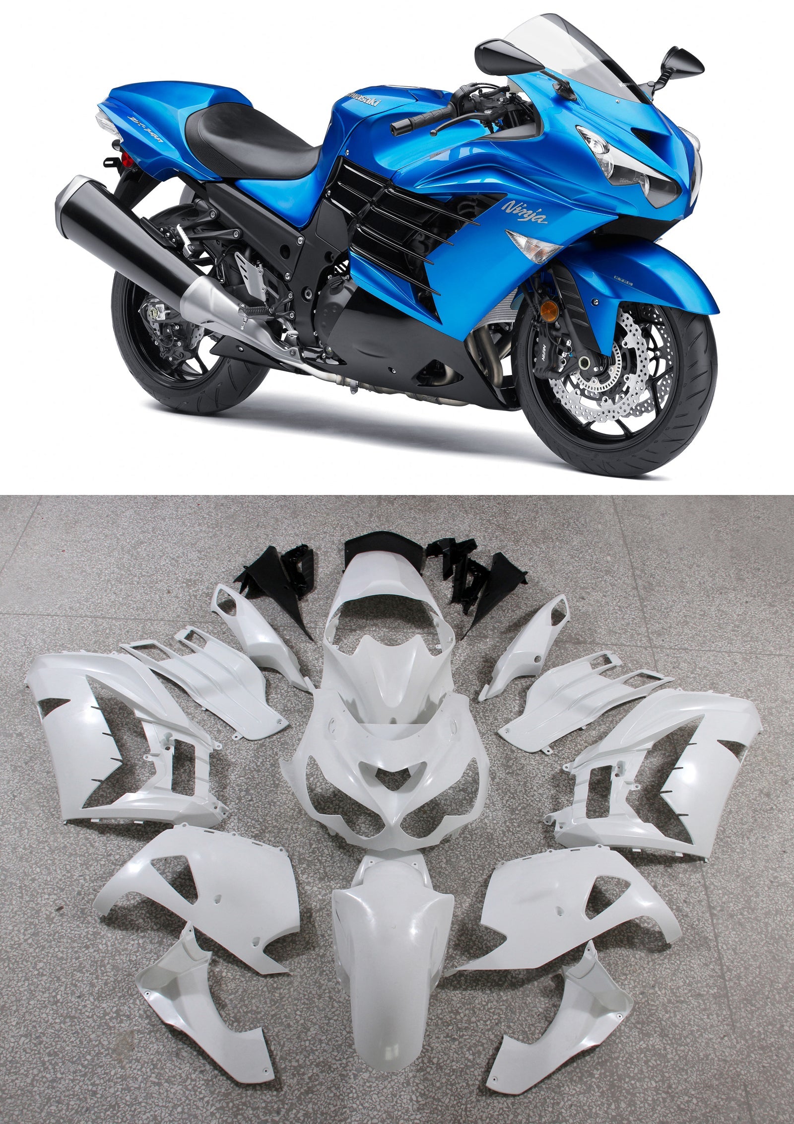 2012-2021 Kawasaki ZX14R Amotopart Carénages Plastiques Ninja Bleu Racing