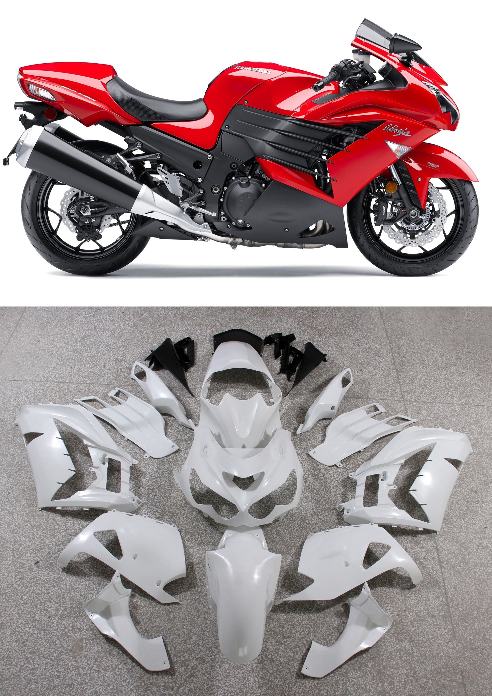 2012-2021 Kawasaki ZX14R Amotopart Carénages Plastiques Ninja Rouge Racing