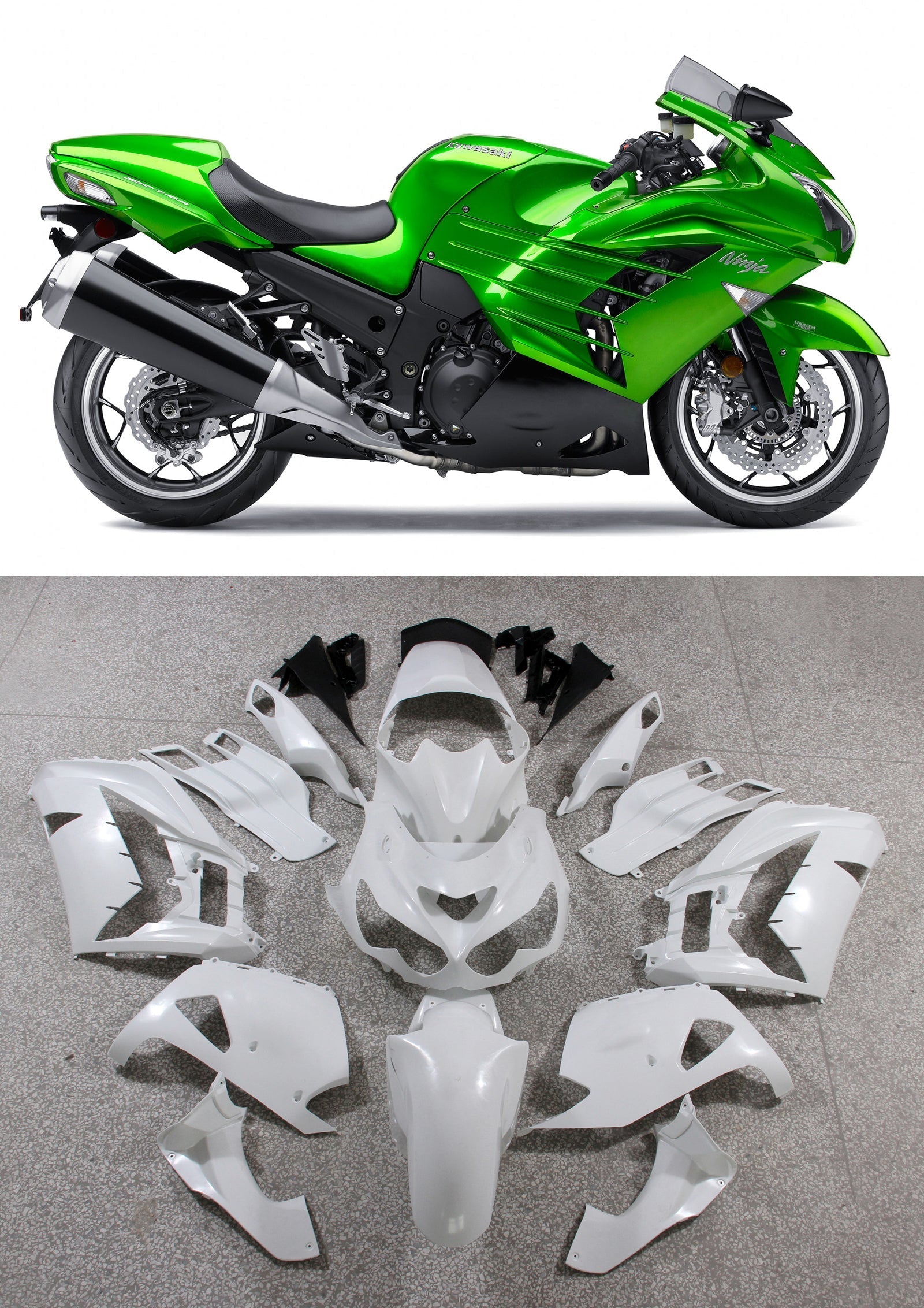 2012-2021 Kawasaki ZX14R Amotopart Carénages Plastiques Ninja Green Racing