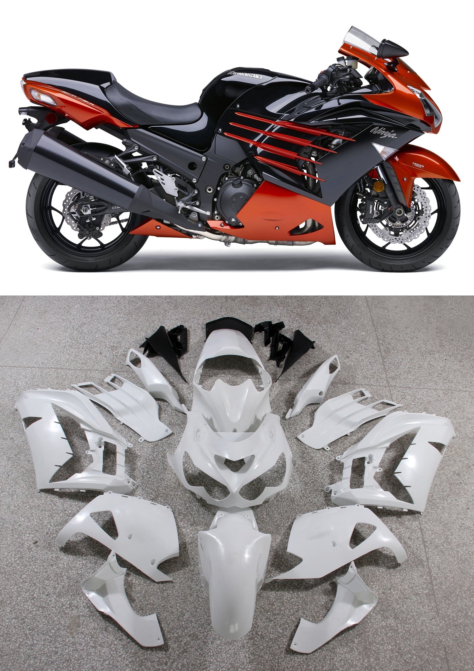 2012-2021 Kawasaki ZX14R Amotopart Carénages Plastiques Ninja Orange Noir Racing