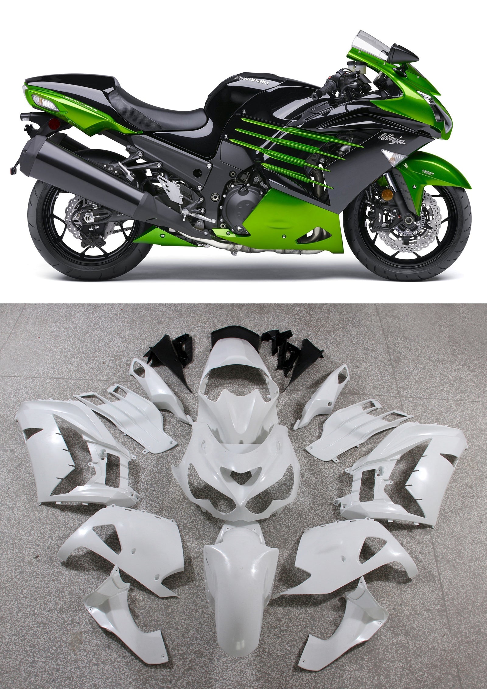 2012-2021 Kawasaki ZX14R Amotopart Carénages Plastiques Ninja Vert Noir Racing