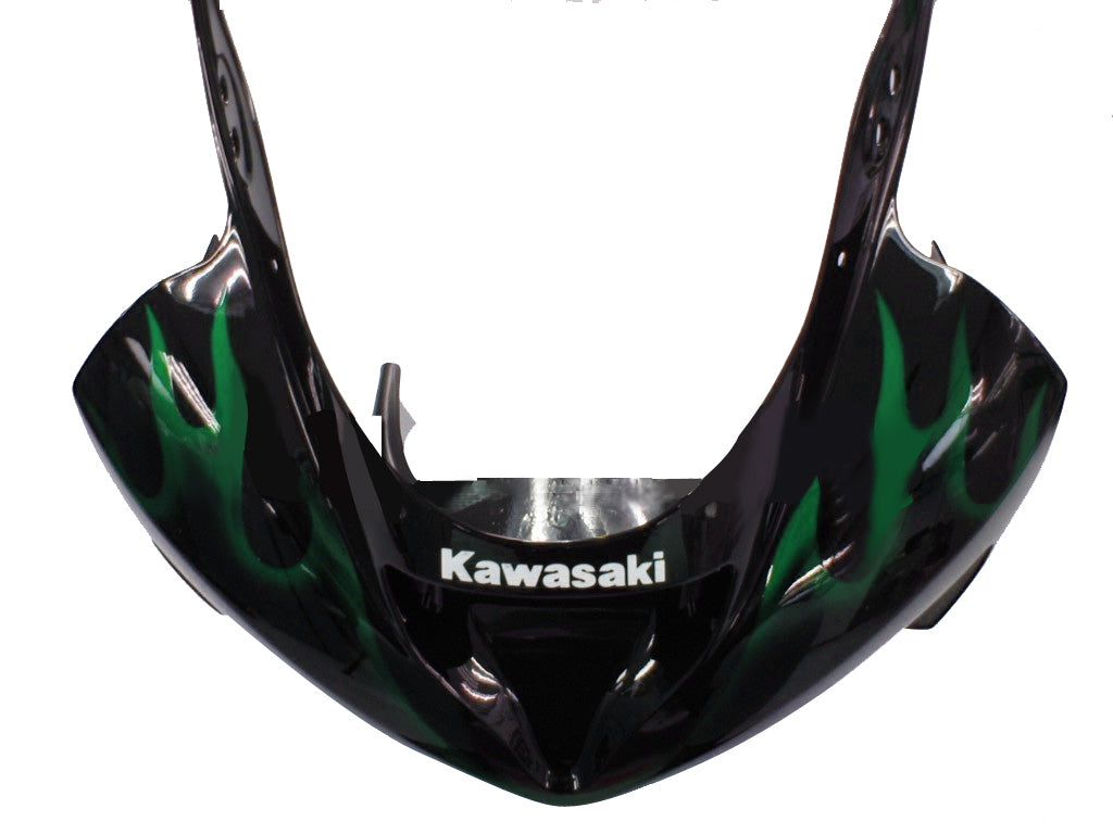 2003-2004 Kawasaki ZX6R 636 Fairings Black & Green Flame Ninja Racing Generic