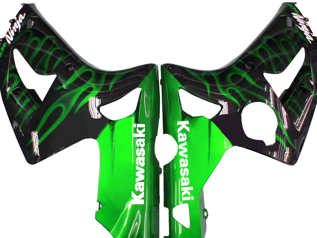 2003-2004 Kawasaki ZX6R 636 Fairings Black & Green Flame Ninja Racing Generic