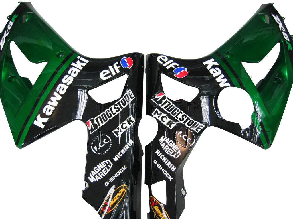 2003-2004 Kawasaki ZX6R 636 Fairings Green Black elf Racing Generic