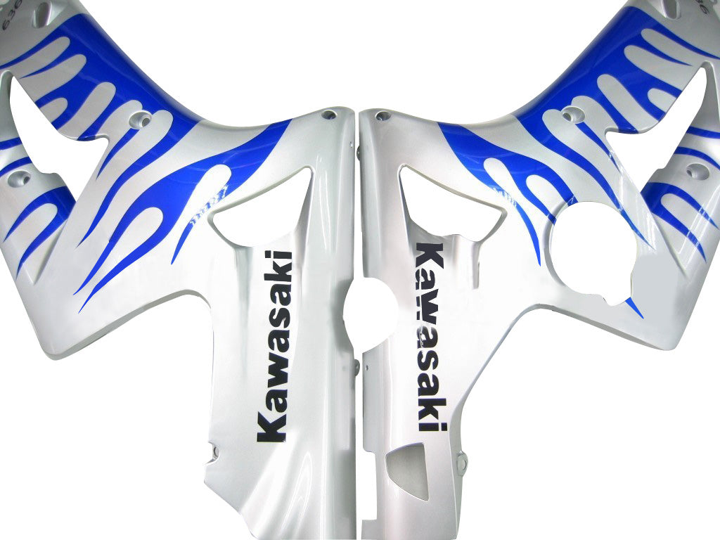 2003-2004 Kawasaki ZX6R 636 Fairings Silver & Blue Flame Ninja Racing Generic