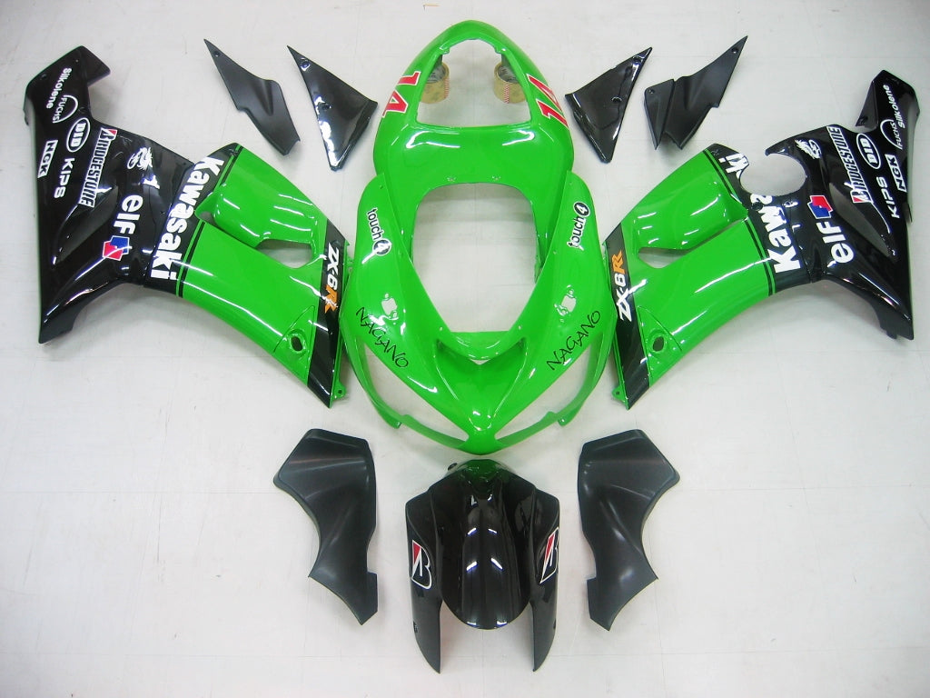 2005-2006 Kawasaki ZX6R 636 stroomlijnkappen groen zwart nr. 14 ZX6R Racing algemeen