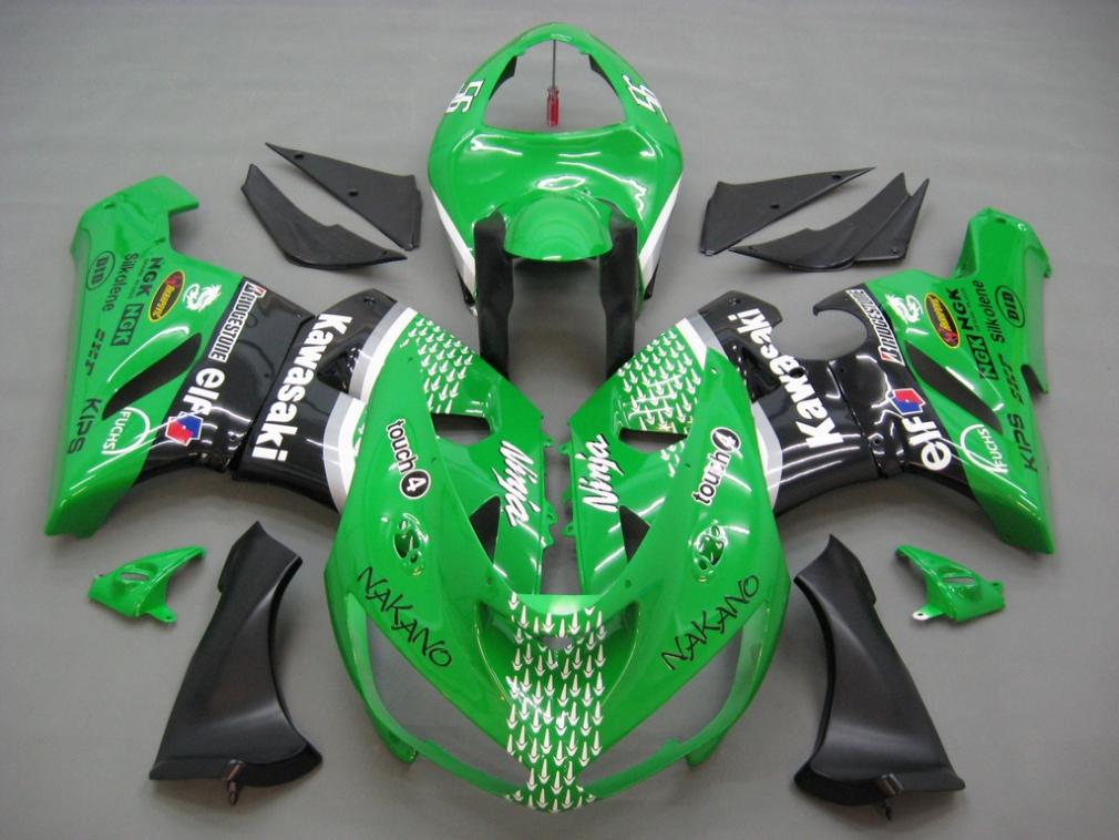 2005-2006 Kawasaki ZX6R 636 stroomlijnkappen groen zwart nr. 56 Nakano Racing generiek