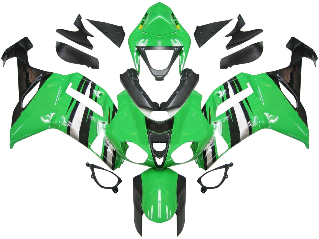 2007-2008 Kawasaki ZX6R ZX636 stroomlijnkappen Groen Zwart Zilver Ninja ZX6R Racing Algemeen