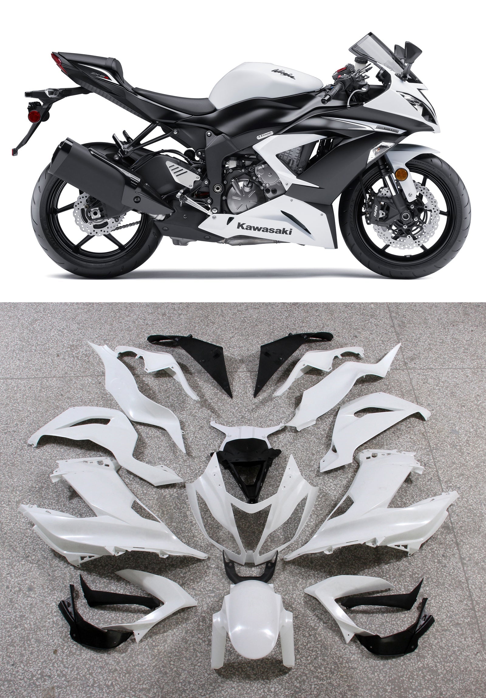 2013-2018 Kawasaki ZX6R Fairing White&Black Kit