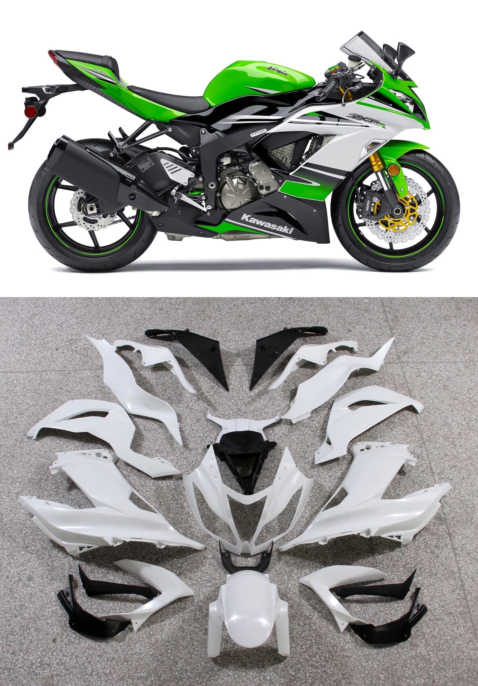 2013-2018 Kawasaki ZX6R 636 Plastiques Vert Blanc Ninja Racing Générique