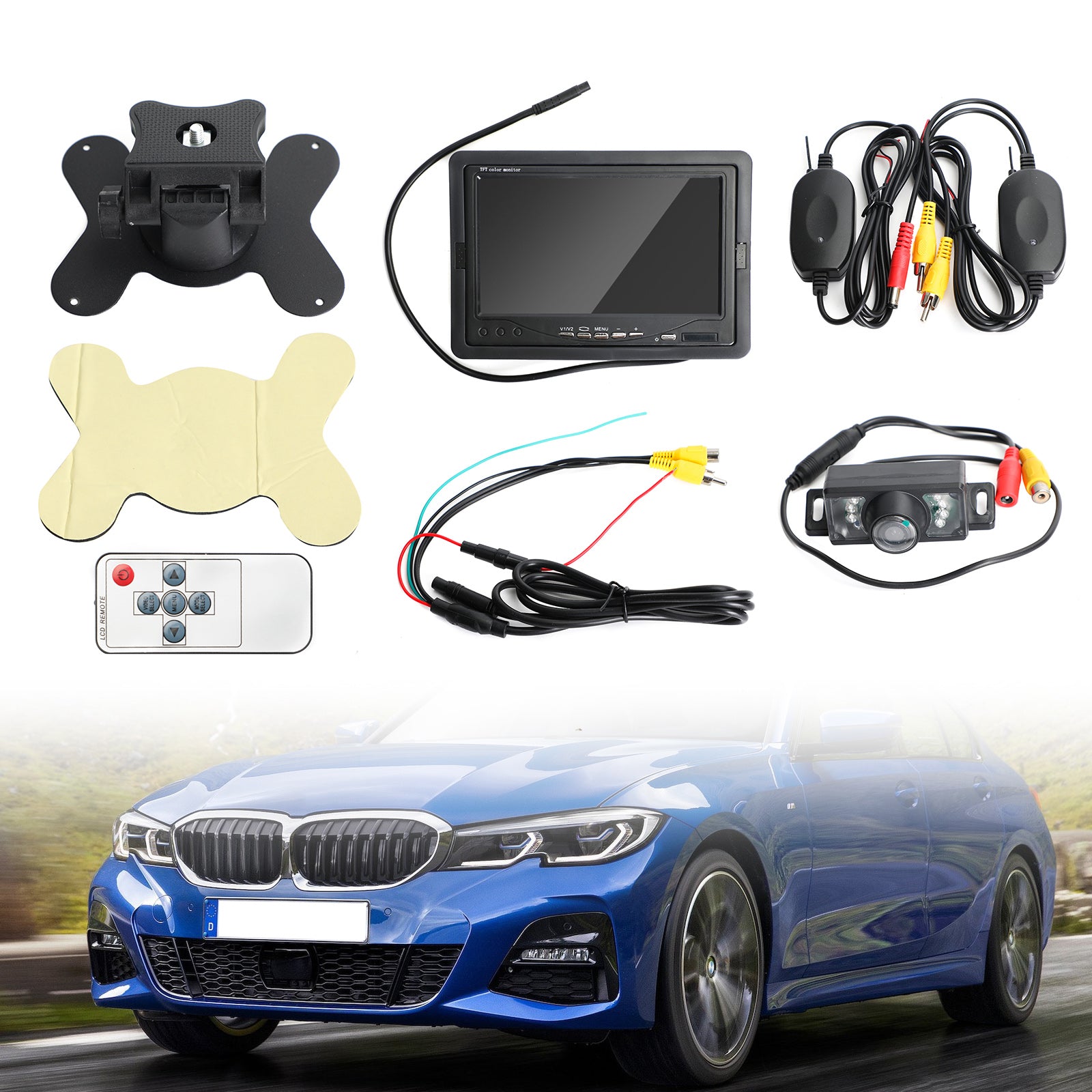 Wireless IR Backup Waterproof Camera +7"LCD HD Monitor Car Rear View Reverse Kit