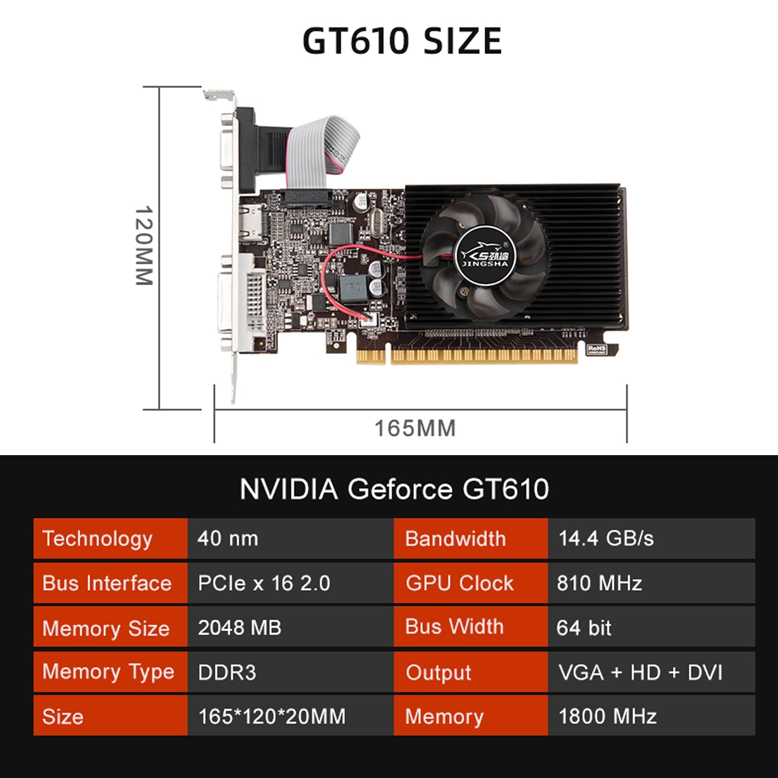 GT610 2GB Discrete grafische kaart Klein chassis DDR3-geheugen VGA Computer Desktop