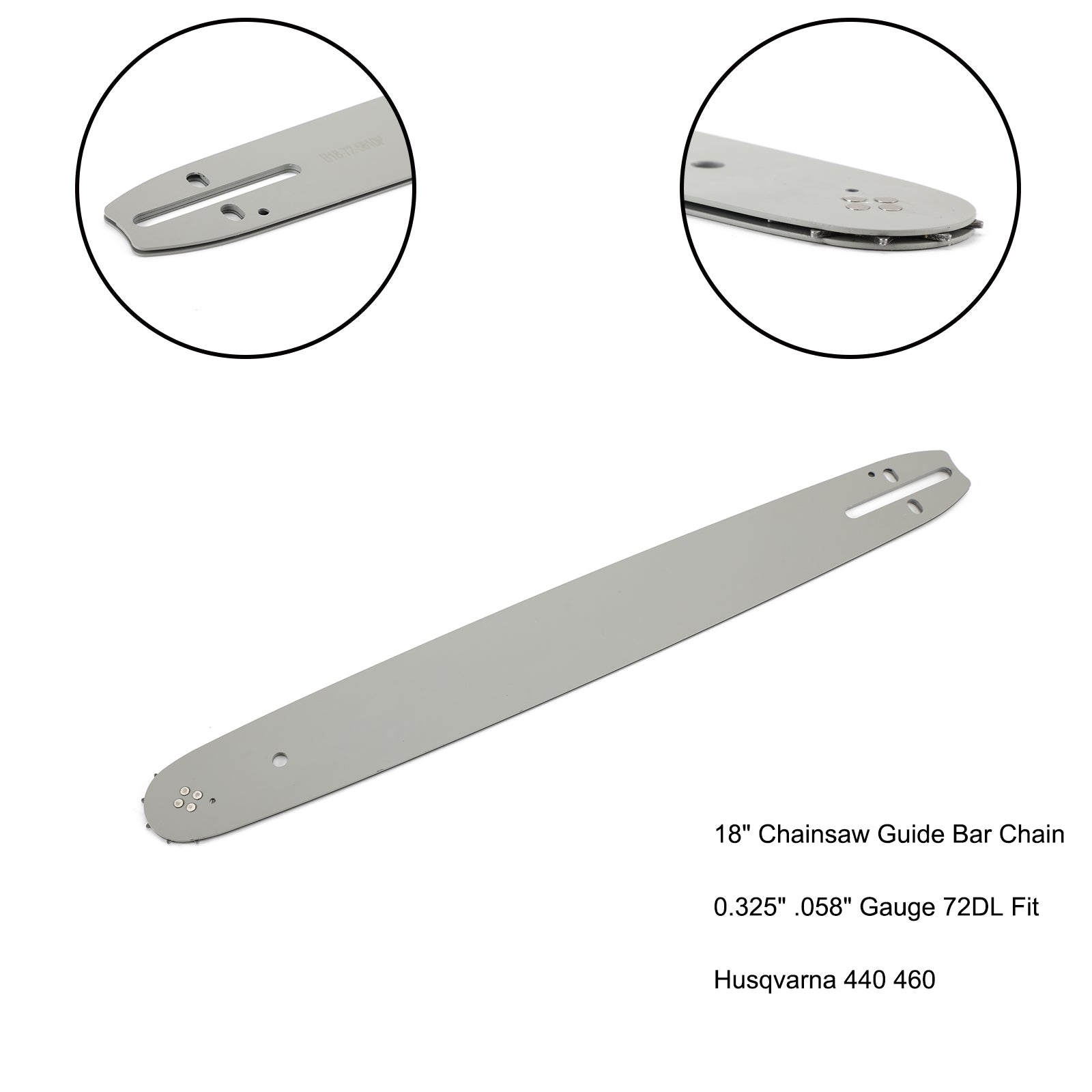 18" Chainsaw Guide Bar Chain 0.325" .058" Gauge 72DL Fit Husqvarna 440 460